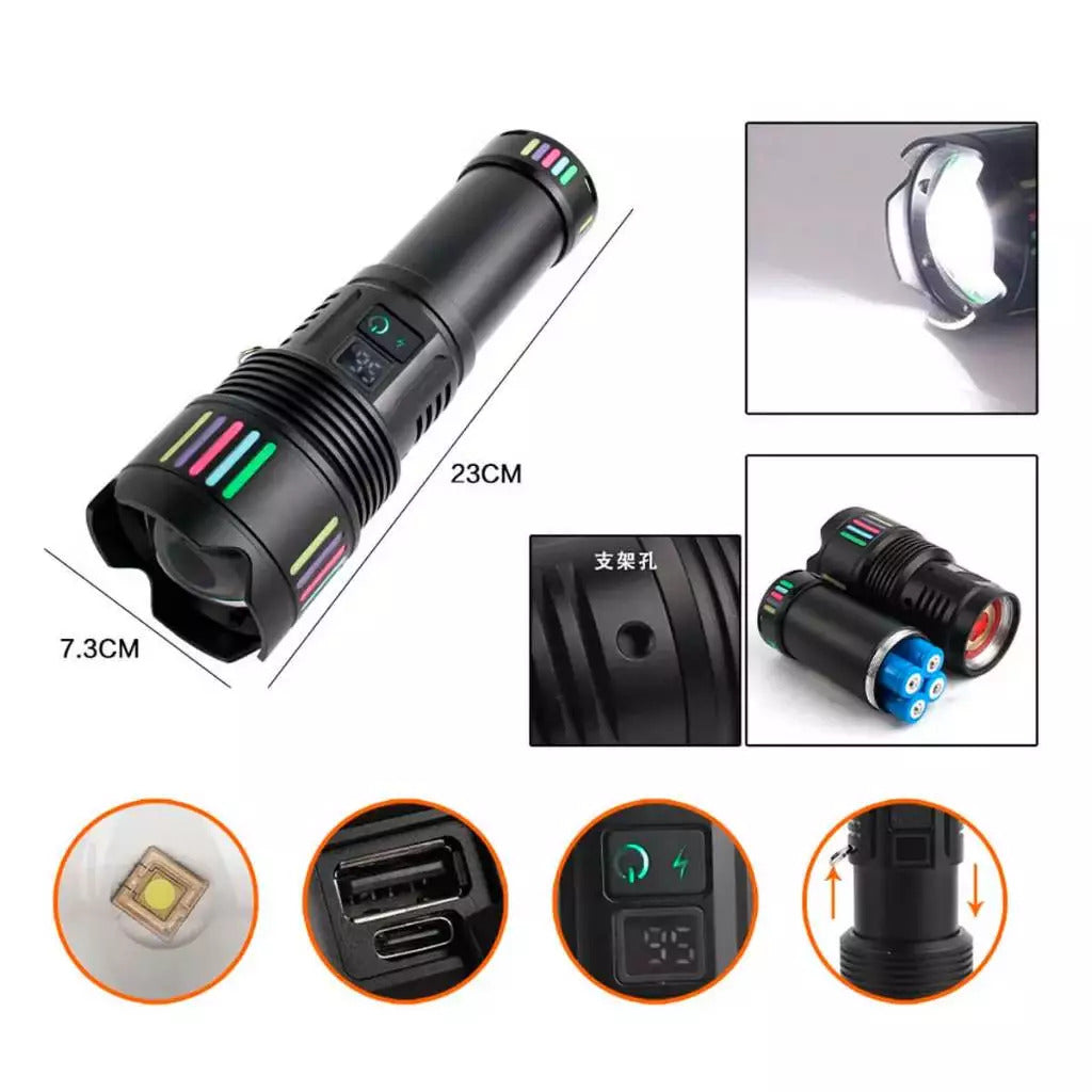 Lanterna LED 36000 Lúmens Recarregável USB Bivolt - BM-8540