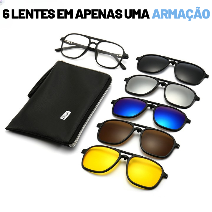 Óculos de Sol Multicor 6 em 1 + PORTA ÓCULOS INCLUSO